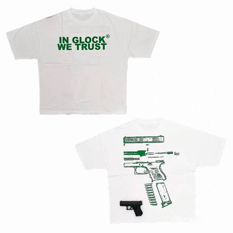 Kixkz Fashion Brand Women's T-shirts IN GLOCK WE TRUST Letter Printed Short-sleeve Oversized Cotton T-shirt for Women Tops Tees