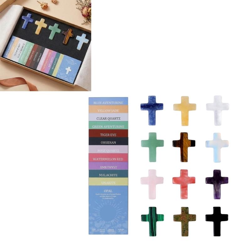 Pocket Hug Gift Natural Crystal Crosses Pendant Set With Description Cards For Jewelry Making And Home Decoration
