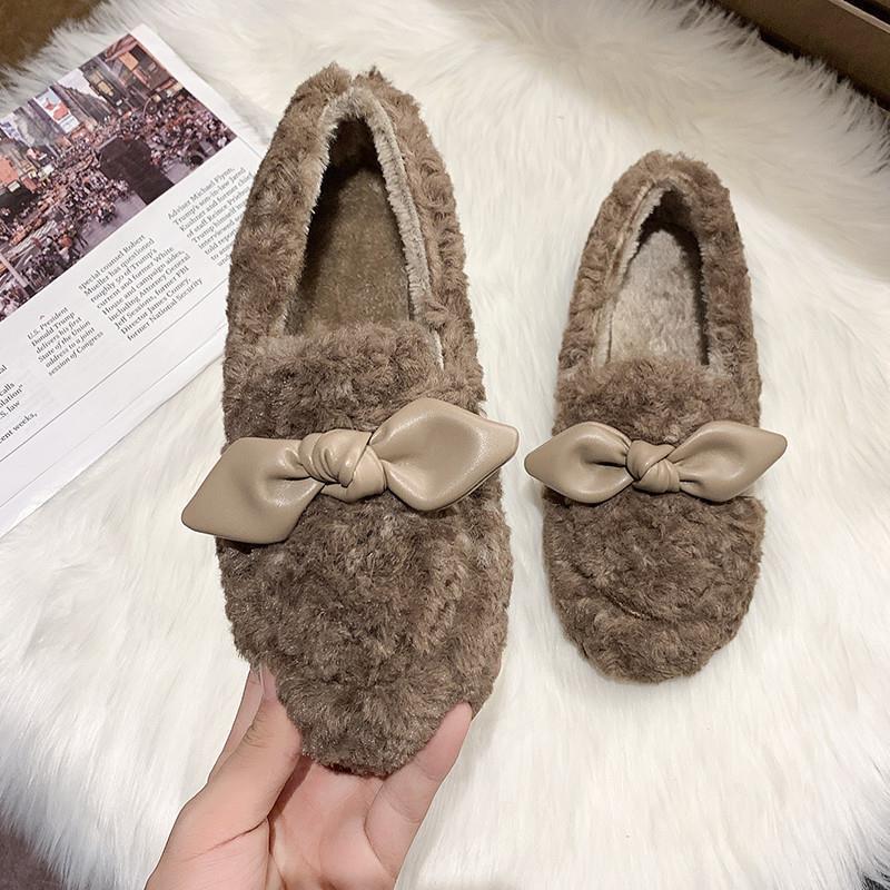 

Туфли Mao Mao Doudou женские новые осенне-зимние для улицы бархатные на плоской подошве универсальные с бантом хлопковые туфли для улицы ленивые туфли 40 темно-коричневого