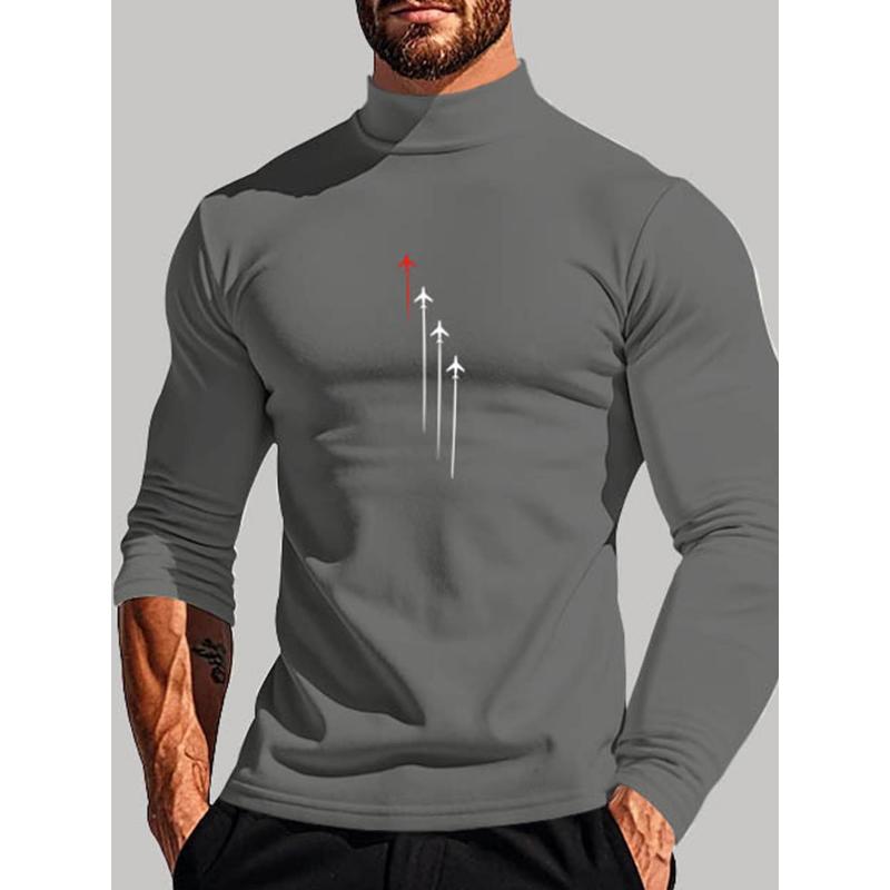 Polyester Men s Mock Neck Long Sleeve, Wear-Resistant & Ideal for Daily Casual Outfits XXL серый
