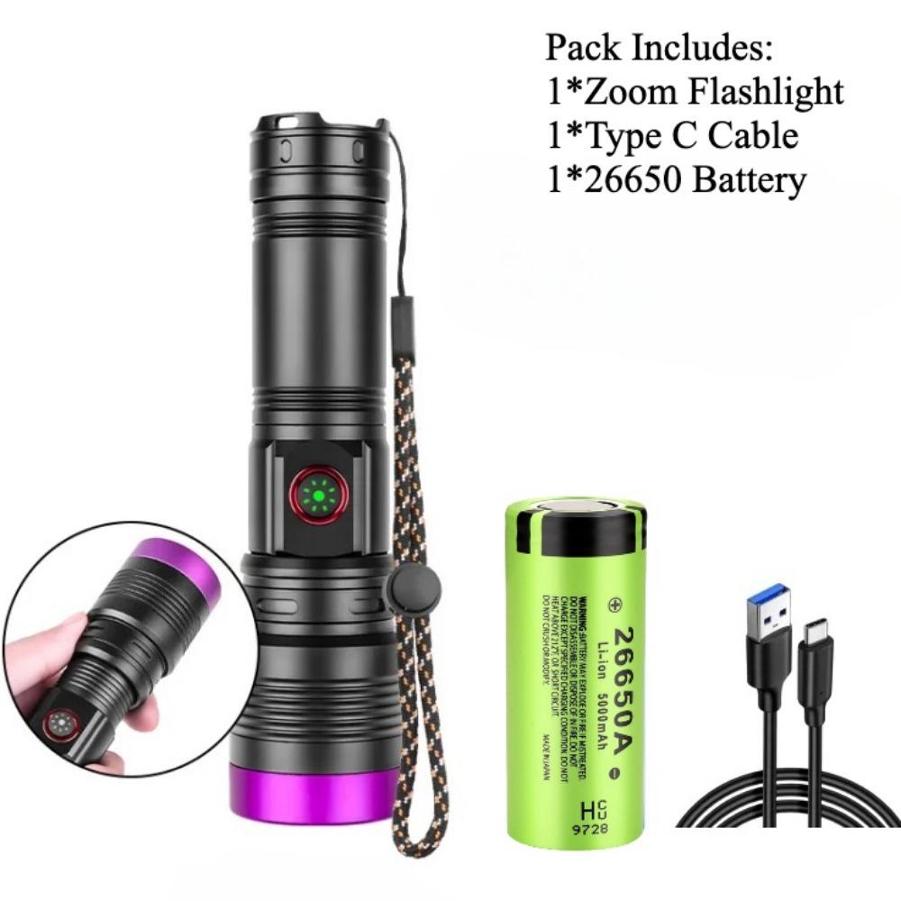365nm UV Flashlight USB Rechargeable Aluminum Alloy Black Mirror Purple Light Curing Cat Tinea Pet Urine Stain Leakage Detection