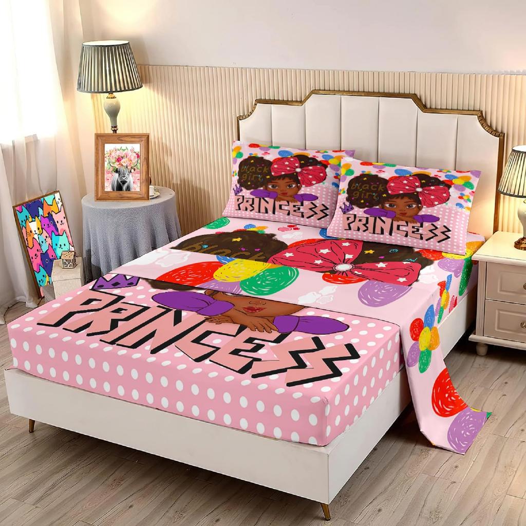 Cute Cartoon Cat Pattern Bed Hat Four-Piece Bedding Set Bedroom Dormitory Bedding Decoration