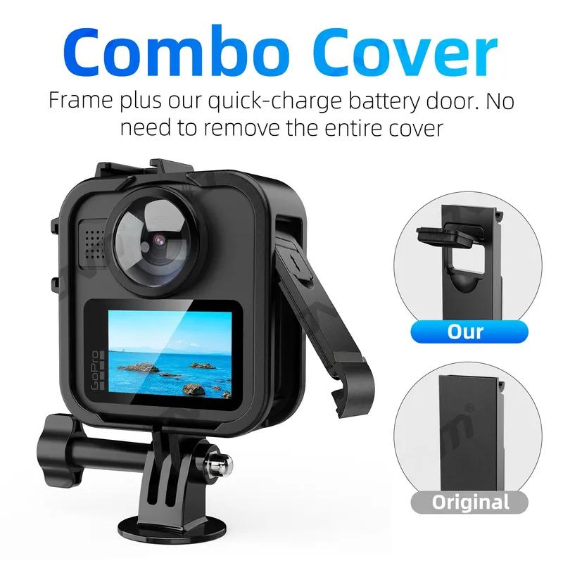 Frame Cage for GoPro MAX 2, PC Metal Protective Frame Housing Case with Silicone Lens Cover for GoPro MAX2 Camera Accessories