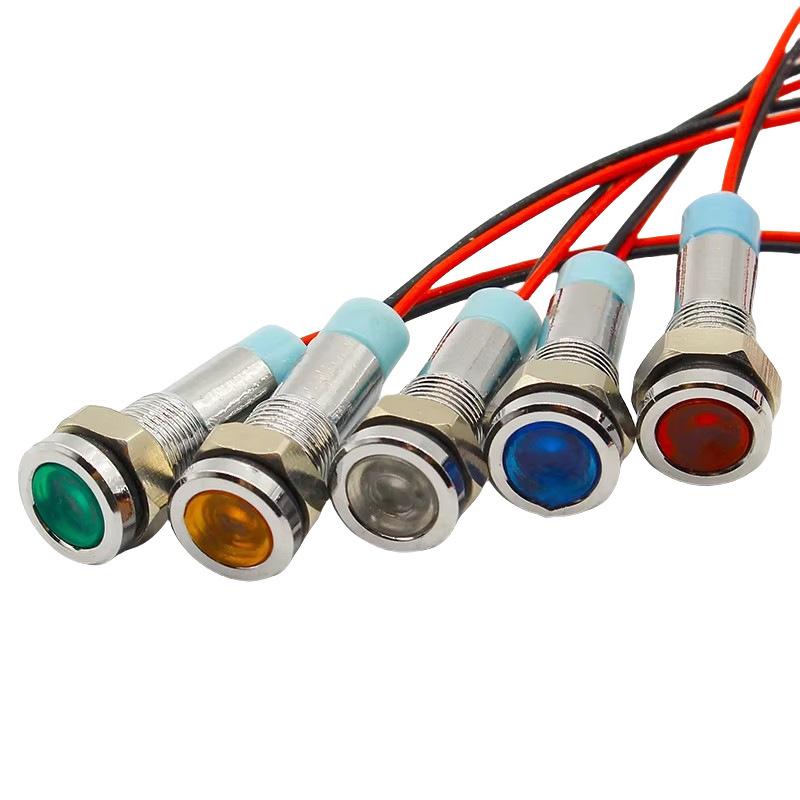 1Pcs 6Mm Flat Head Led Metal Indicator Light Waterproof Signal Light 12V 24V 220V With Red Yellow Blue Green And White Lines