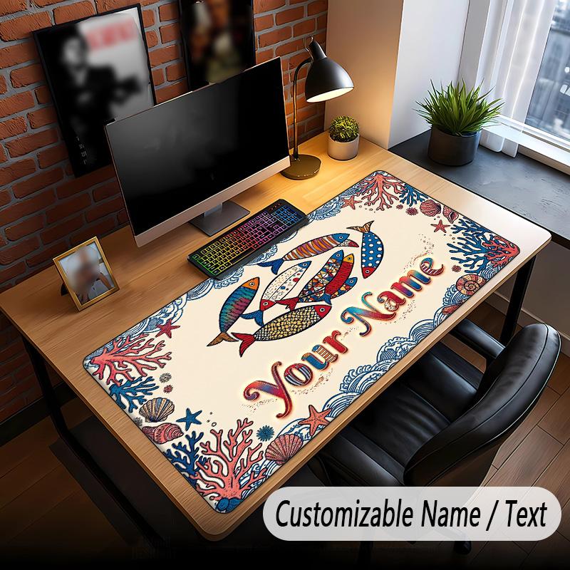 Fish Ocean Theme Custom Mouse Pad Personalized With Name Text Customized Desk Mat For Office Home Decor
