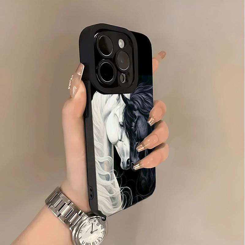 Black White Horses Phone Case For iPhone 11 12 13 14 15 Plus 17 16 Pro Max 17 Air XR X XS 15 16 Plus Protection Back Cover
