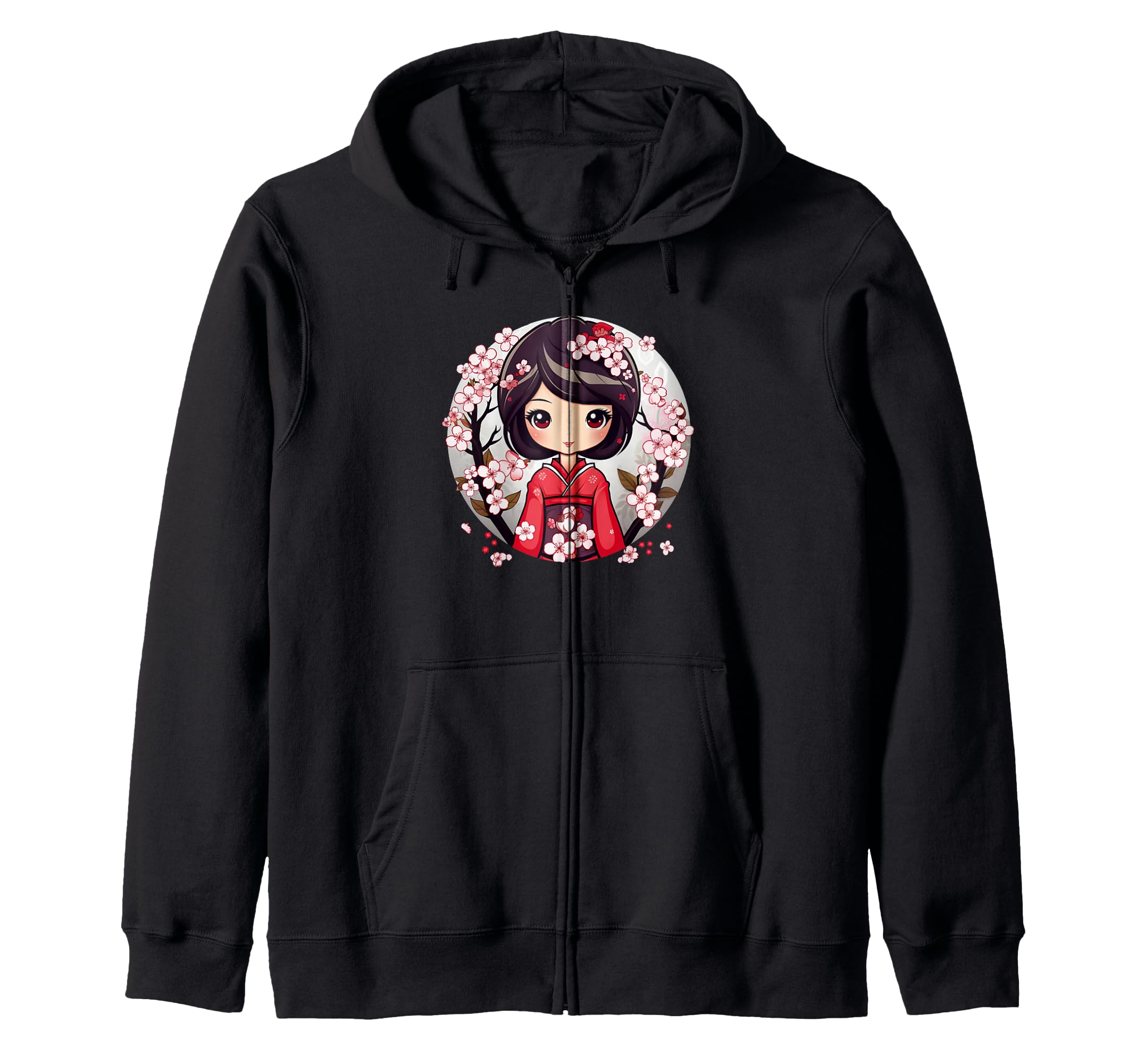 

Cute Cherry Blossom Kokeshi I Kokeshi Zip Hoodie чёрный