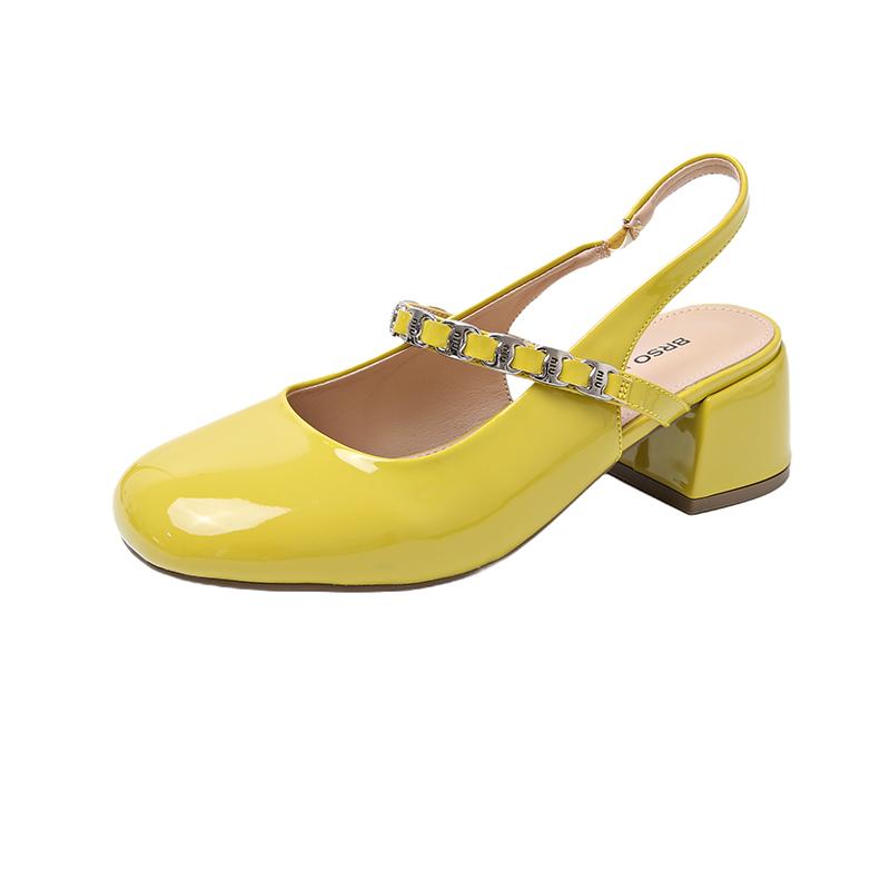 Mary shoes, new spring and summer women's yellow thick heel, diamond heel, hollow heel, high heel sandals, women's Korean style