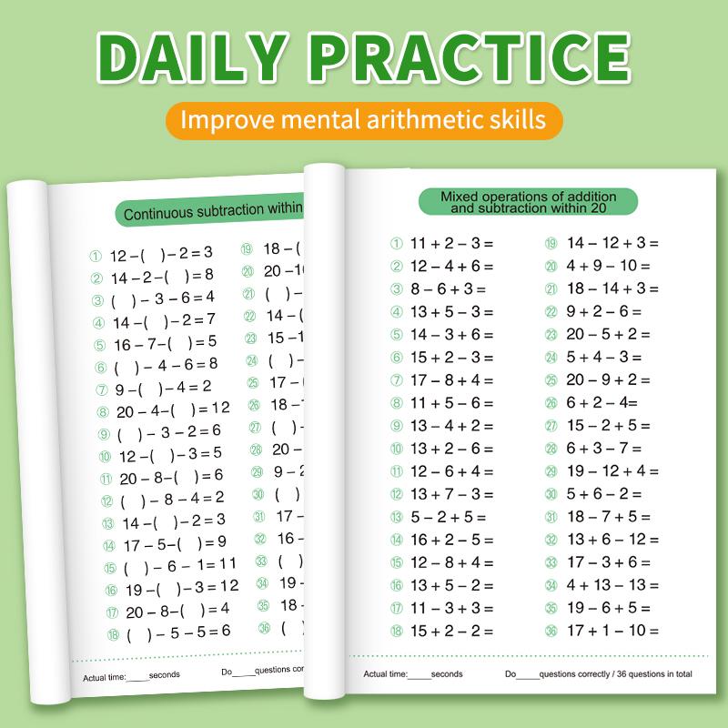 Mathematics Enhancement Aids Addition and Subtraction from 10 to 100 Daily Math Exercise Book ideal for Children Enhance Calculation Abilities