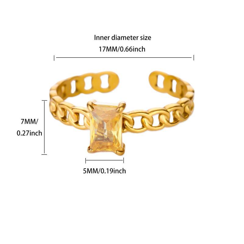 Color square zircon December birthday stone chain ring women's light luxury retro high sense personality versatile