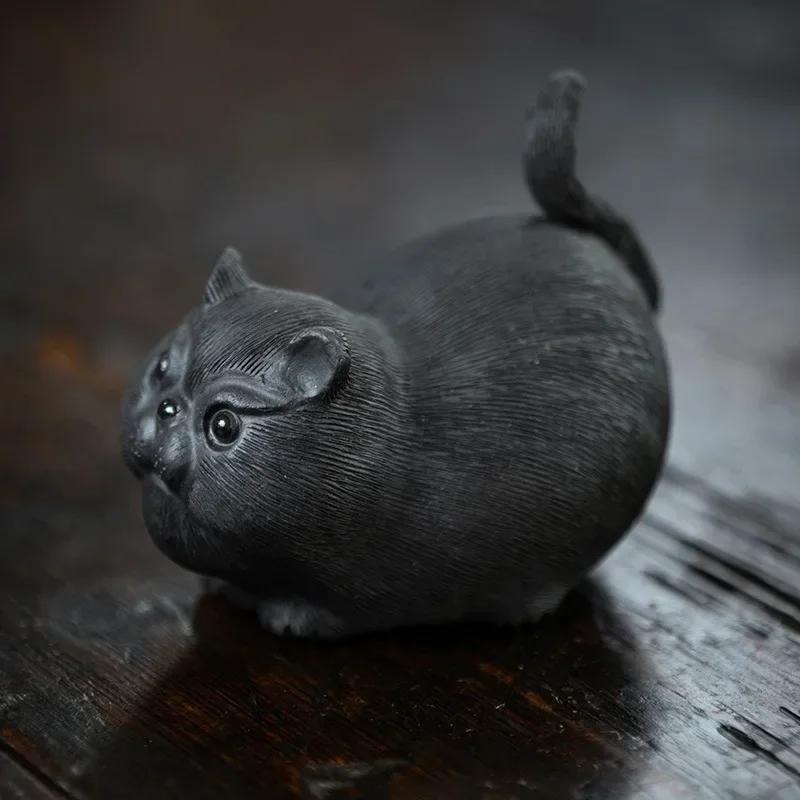

Yixing Sculpture Purple Clay Tea Pet Cute Lucky Cat Statue Animal Tea Set Accessories chinese tea accessories