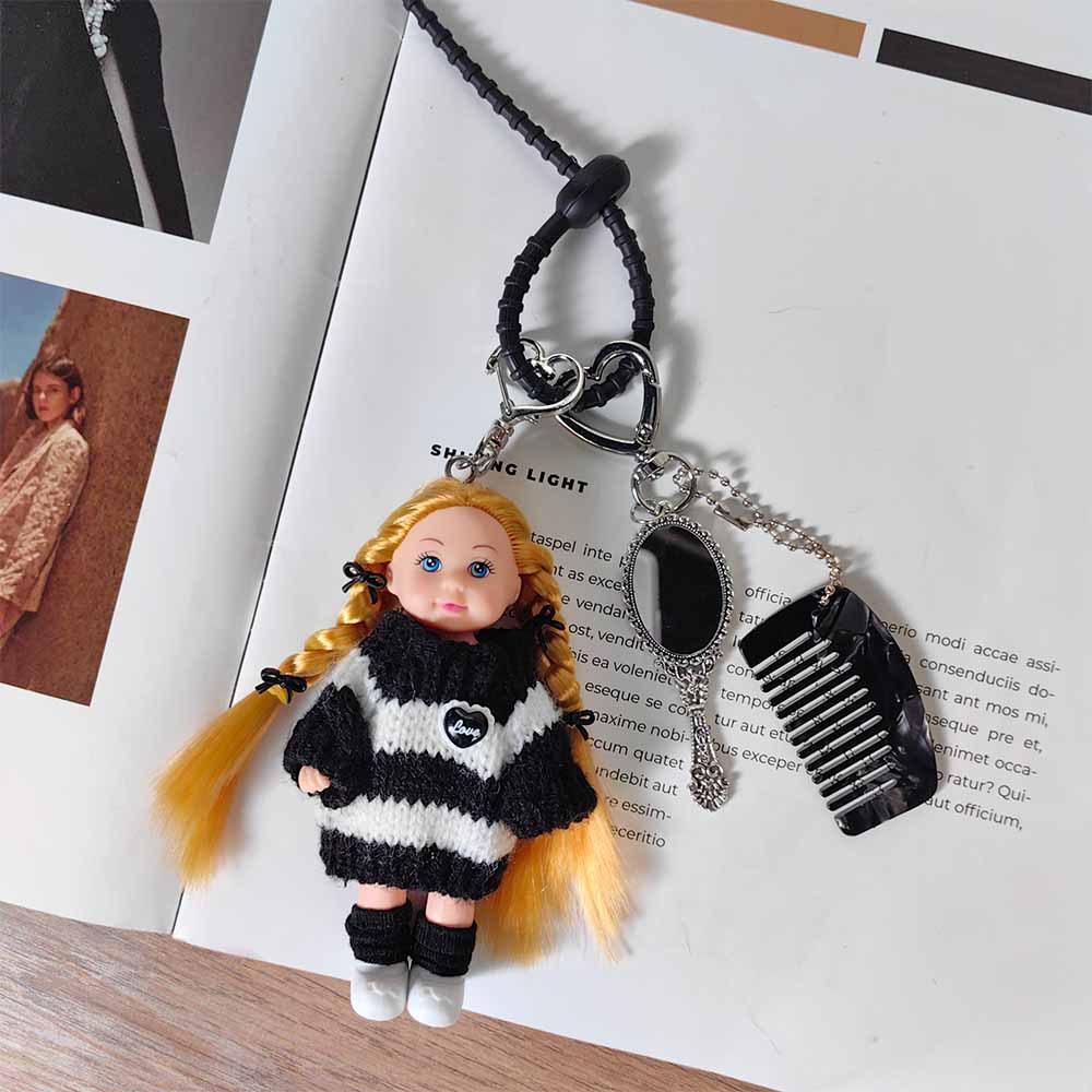 

11.5cm Cute Twisted Braid Girl Princess Doll Keychain Pendant Creative Wear Comb Mirror Accessories 1/12 BJD Doll Birthday Gift