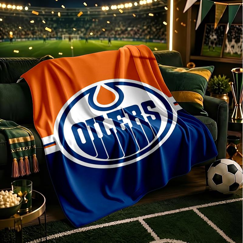 Energetic Oilers Team Spirit Throws Blanket Flannel Blankets Plush for Couch Bed Gifts for Men Women Travel Picnic Blanket Christmas Fan Gifts