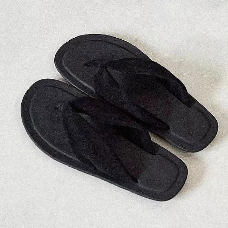 

Версія зі шкіри овчини~ ретро нішеві шльопанці-в єтнамки взуття для жіночого верхнього одягу 2025 літо нові модні плоскі прохолодні капці 40 чорний