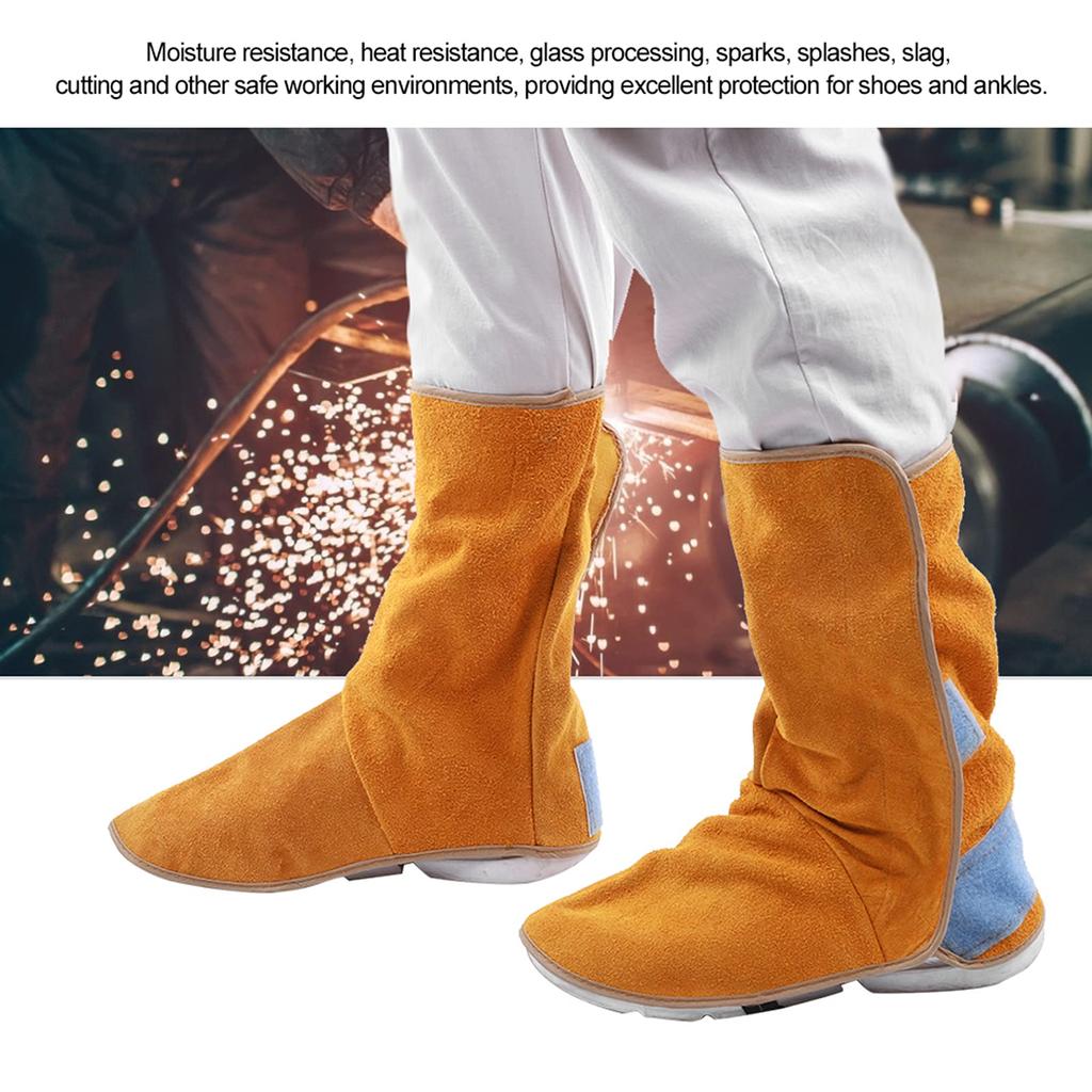 Heat-Resistant Cowhide Leather Foot Covers, Synthetic Cowhide Leather Welding Foot Covers, Easy To Remove, Flame Retardant, for High Temperature Work