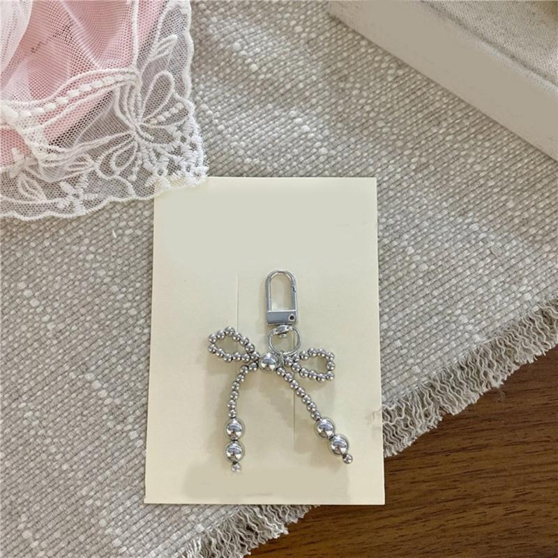 Bowknot Shaped Keychain Pendant Pearls Beaded Butterfly Knots Key Chain Fashionable Bows Ornament for Phones Bag Car Key