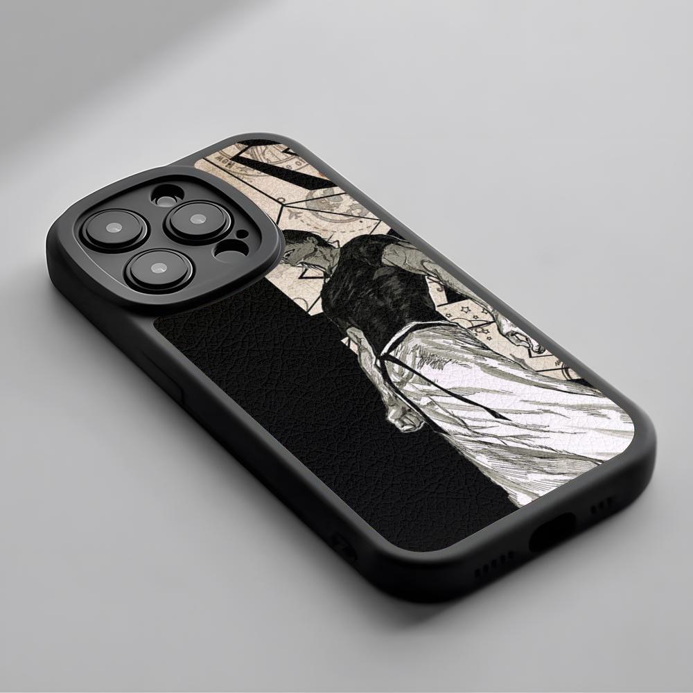 Super Cool Toji Fushiguro Anime Man Phone Case For iPhone 16 15 14 13 12 11 Plus Pro Max Luxury Lambskin Silicone Cover Black