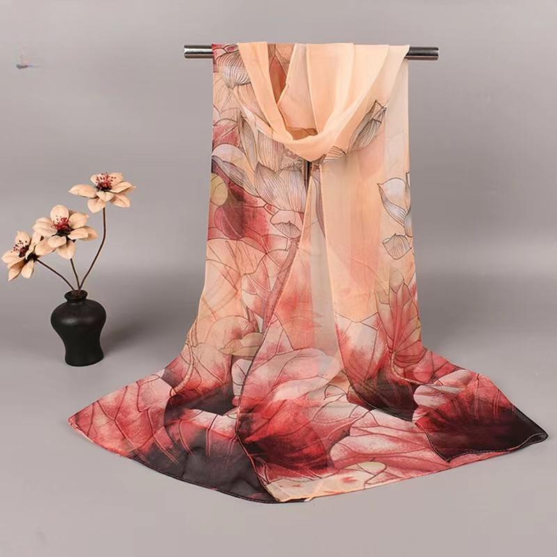 

Весенние и летние хиты продаж шелковые шарфы с рисунком лотоса 50*160 напечатанные шелковые шарфы и длинные шарфы оптом one size красный