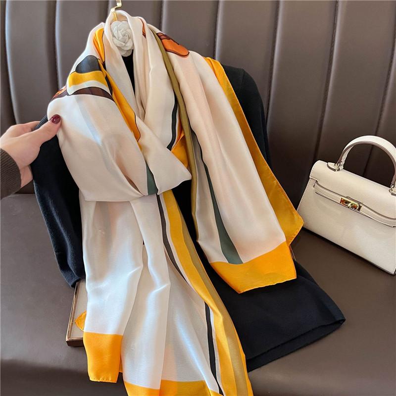 Fashion Brand Women Silk Scarf Luxury Dark Green Aztec Floral Pashmina Shawls Wrap Soft Foulard Femme Muslim Hijab 180*90Cm