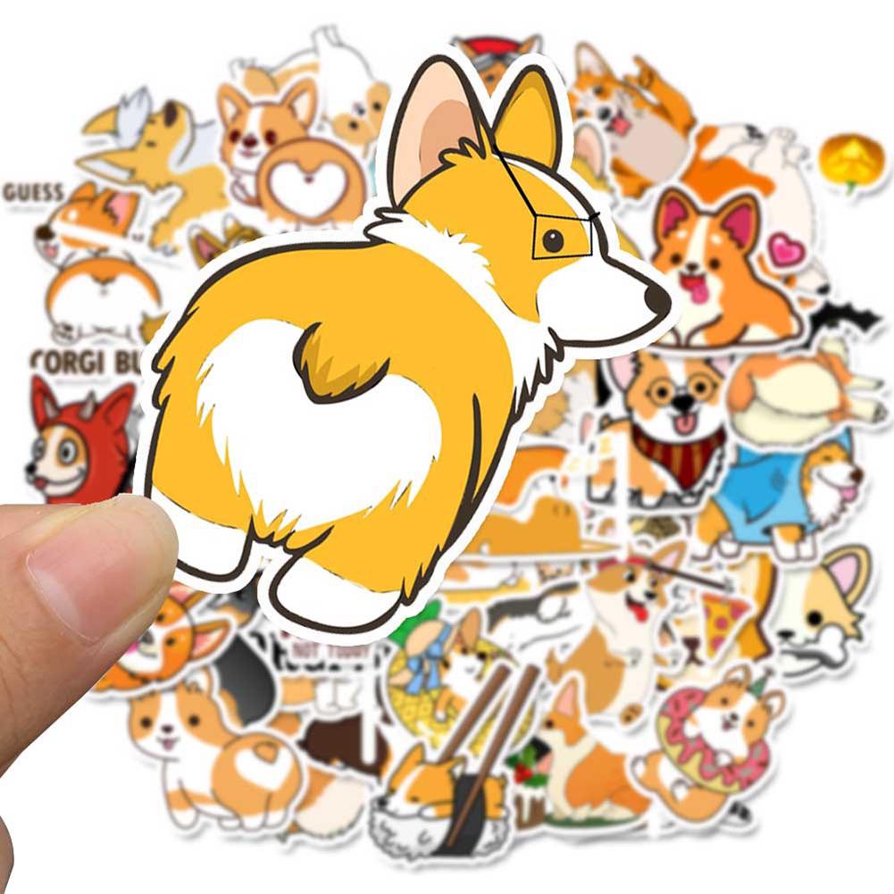 50Pcs Cartoon Corgi Decals Suitcase  Adhesive Sticker Fridge Decor