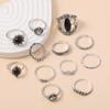 Ring, Retro And Old Point Diamond, Black Gemstone 12-Piece Set, Ring Alloy Jewelry.