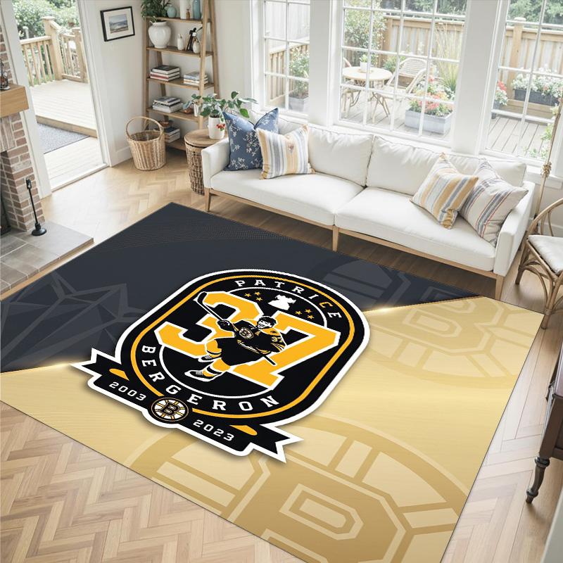 Boston Bruins Design Crystal Velvet Carpet Cozy Non?Slip Printed Rug For Bedroom Living Room Entrance