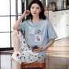 Korean Style Women's Summer Pajama Set – Imitation Cotton, Short Sleeve, Capri Pants, Thin, Cute, Plus Size