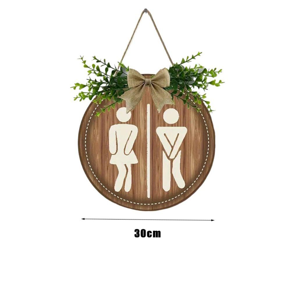 Bow Knot Wooden Toilet Sign Round Wall Hanging Signs Creative Bathroom Sign  Shower Room