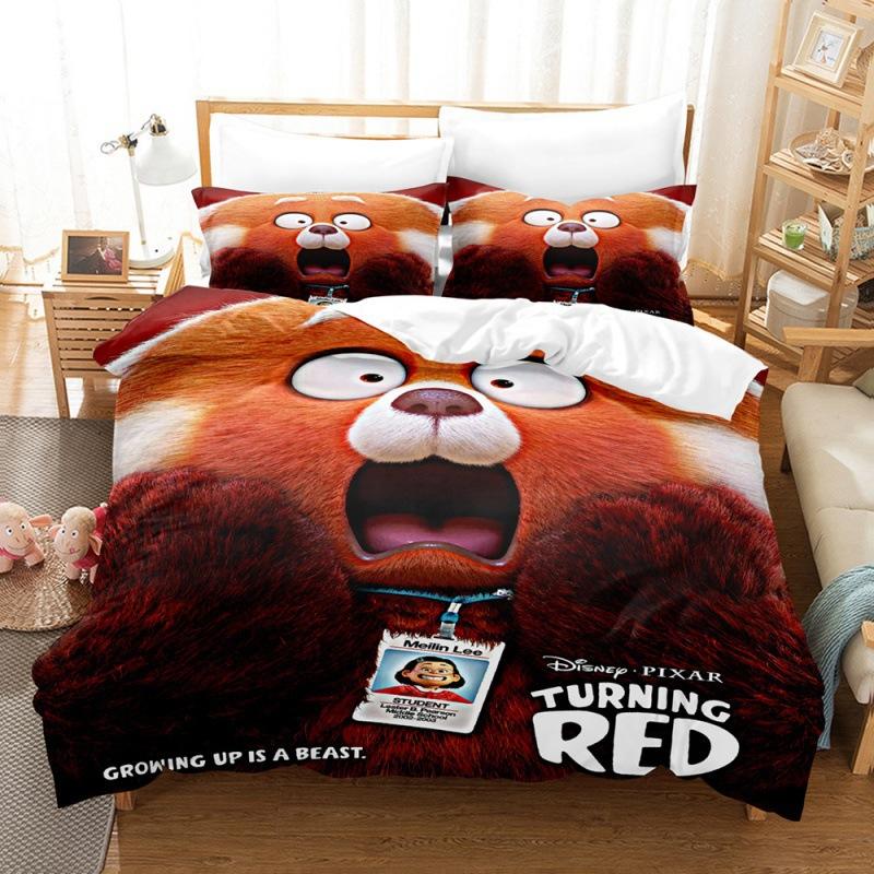 Red Bear 3D Printing Duvet Cover Bedding Set, Anime bear Microfibre Soft Pillowcases Hidden Zipper for Children Teenagers