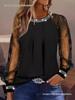 European & American Rhinestone Mesh Sleeve Highlight T-shirt