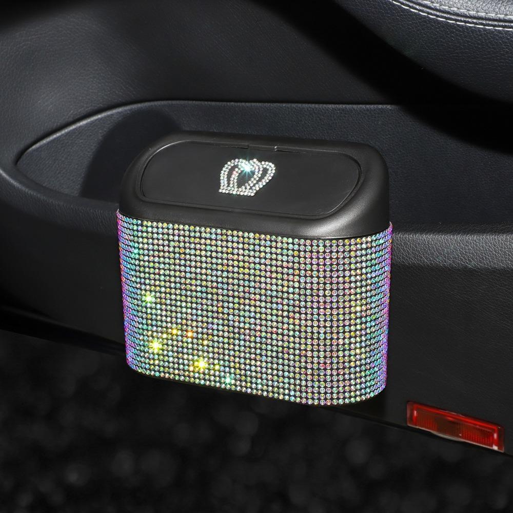 

Shimmering Rhinestone Car Seat Back Trash Basket Hanging Mini Desktop Trash Can Office