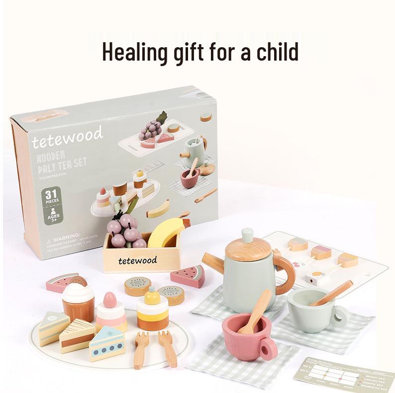 Nordic Style Wooden Kitchen Playset: Educational Fruit & Vegetable Cutting Toys with Frying Pan for Kids