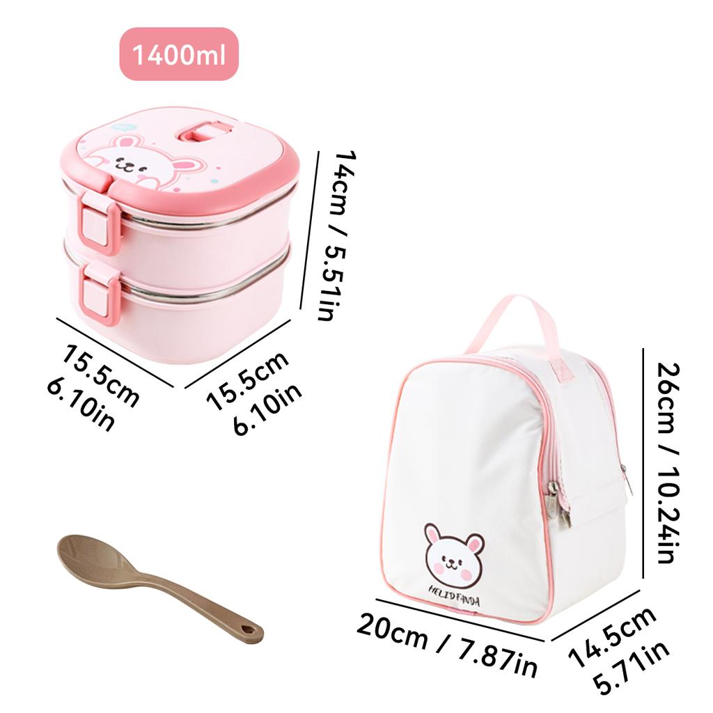 304 Stainless Steel Multi-Layer Lunch Box With Spoon Cute Portable Large Capacity Sealed Bento Box For Adult Students