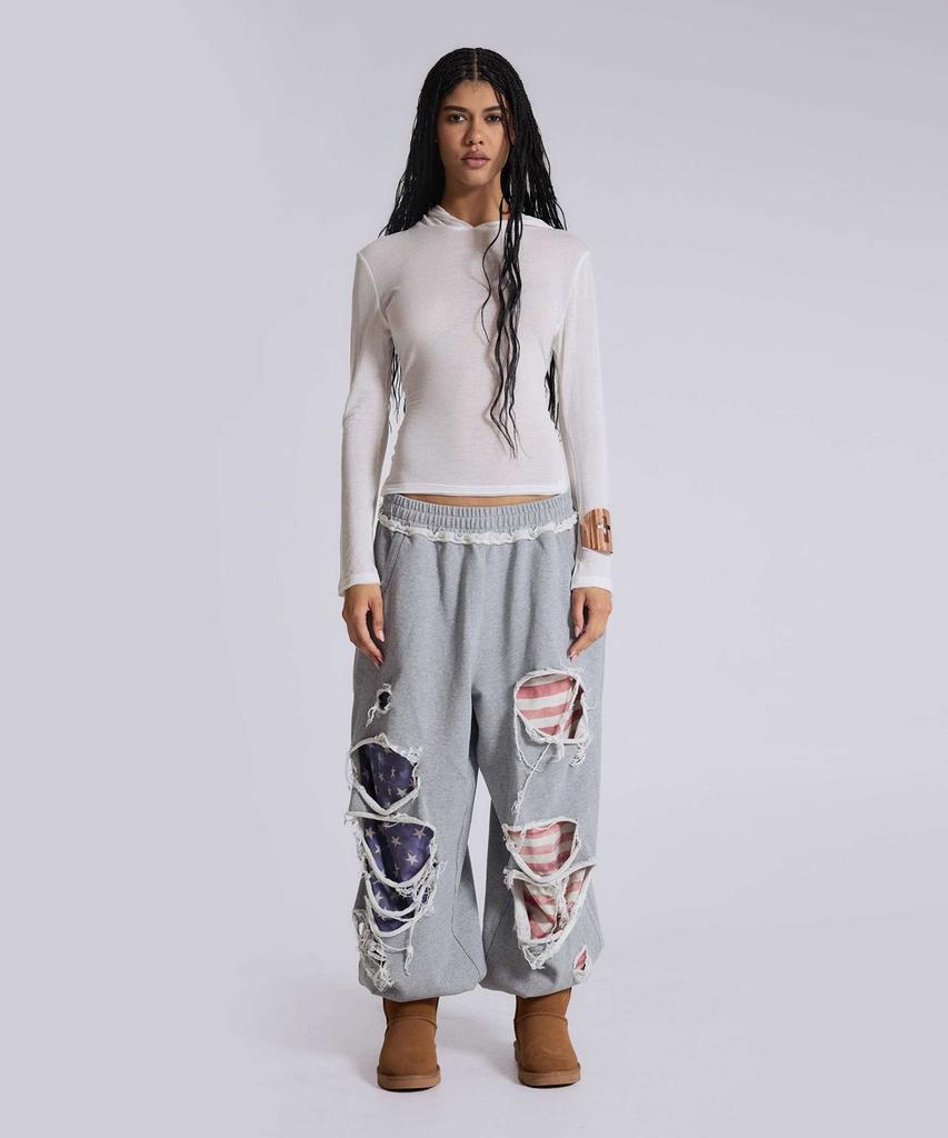 Jeidideuleondeon (U) Grey Marl Stars And Stripes Distressed Monster Jogger Grey
