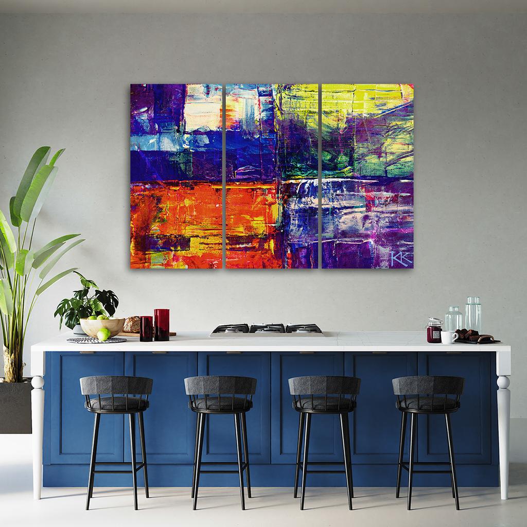 Three Piece Picture Canvas Print Colorful Abstract Hand Painted