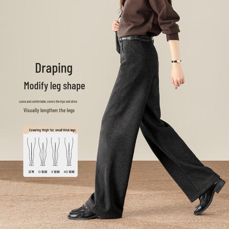 HSTYLE Women's High-Waisted Wide-Leg Acetate Wool Blend Tweed Trousers