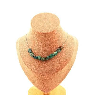 Steine und Mineralien. Halskette 10 Perlen Chrysokoll aus den USA. Edelstahlkette Halskette für Damen, Herren. Anpassbare Größe
