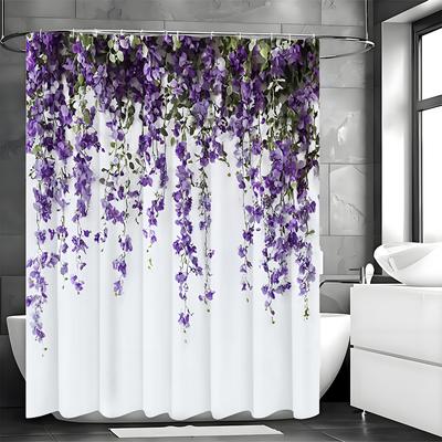 Purple Floral Shower Curtain, Bathroom Decorative Shower Curtain, Waterproof Shower Curtain with Hooks