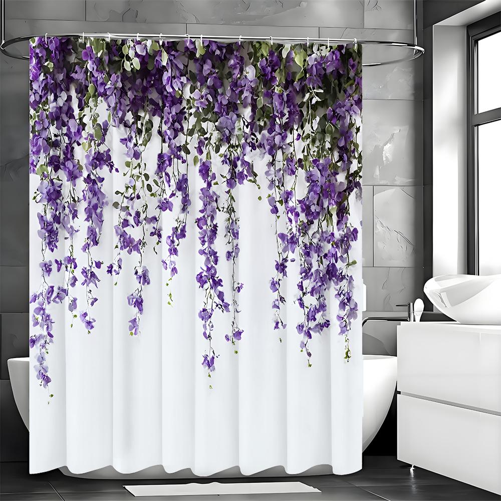 

Фиолетовая Цветочная Шторка для Душа, Декоративная Шторка для Ванной, Водонепроницаемая Шторка для Душа с Крючками 90*180cm