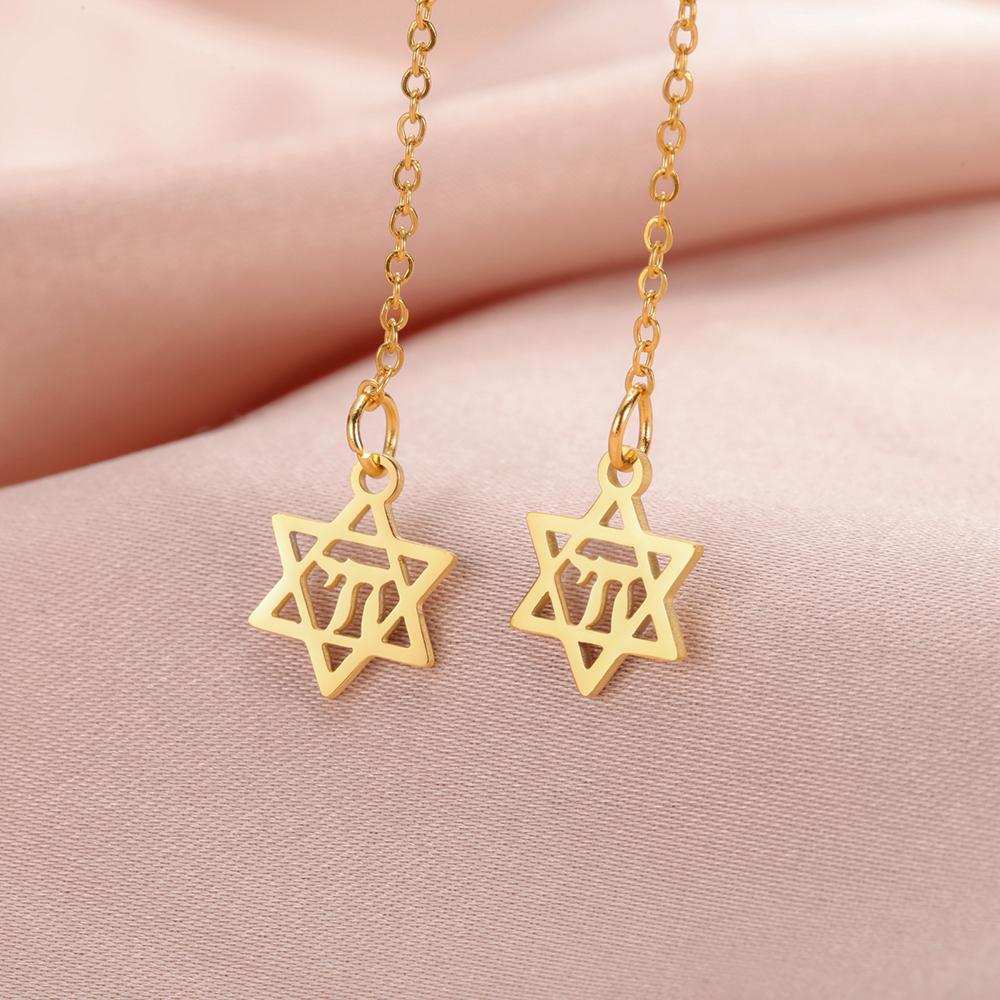 Dawapara Judaic Star of David Tassels Long Earrings for Women Minimalist Hexagram Threader Earrings Stainless Steel Jewelry
