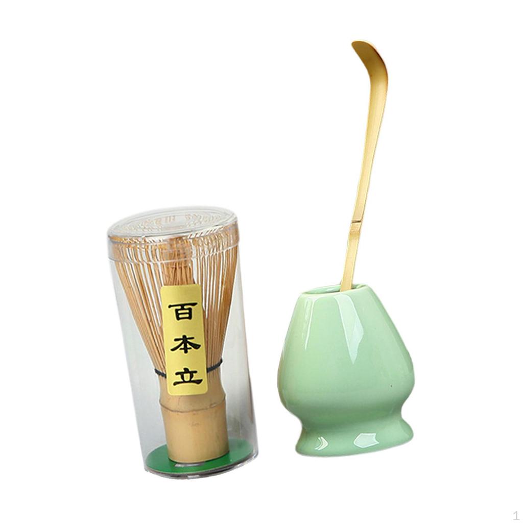 Bamboo Whisk Set for Matcha Preparation with Ceramic Holder