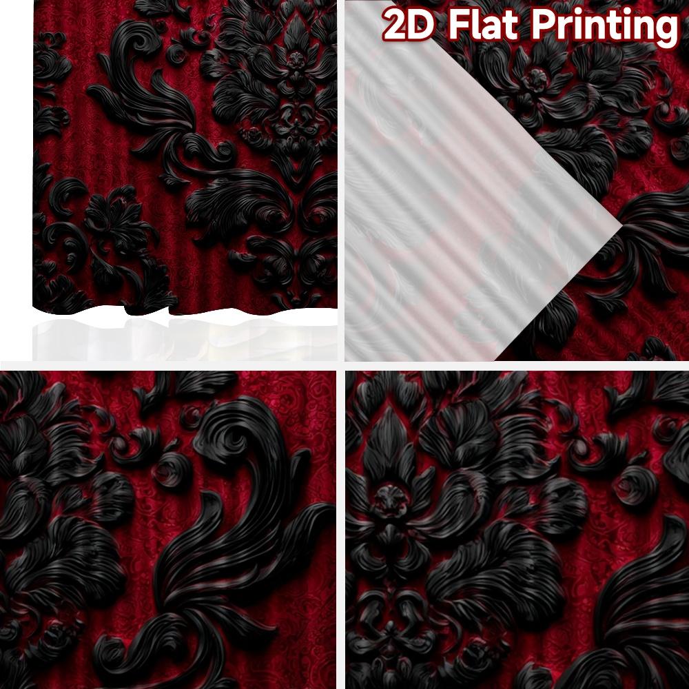 2D Flat Printing 2pcs Curtain Drapes Gothic Red Floral Design Digital Printed Polyester Drapes All Season Party & Holiday Decor
