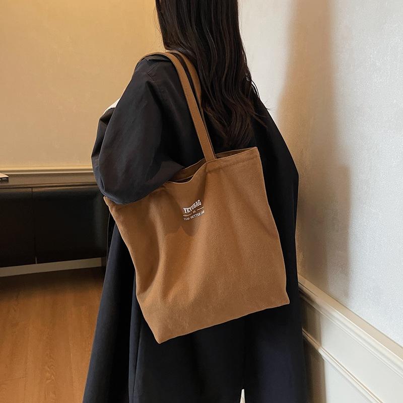 Canvas bag women's large-capacity new autumn and winter versatile shoulder bag casual college student class tote bag