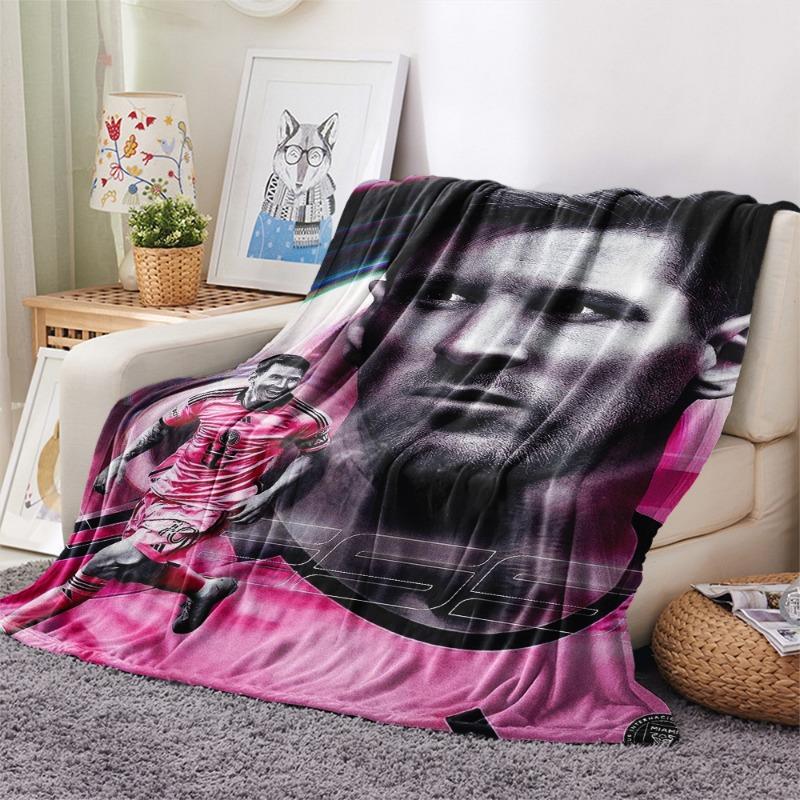 Lionel Messi Inter Miami Flannel Blanket Pink Football Star Print Soft Throw Blanket Soccer Fan Sofa Bed Home Decor Gift