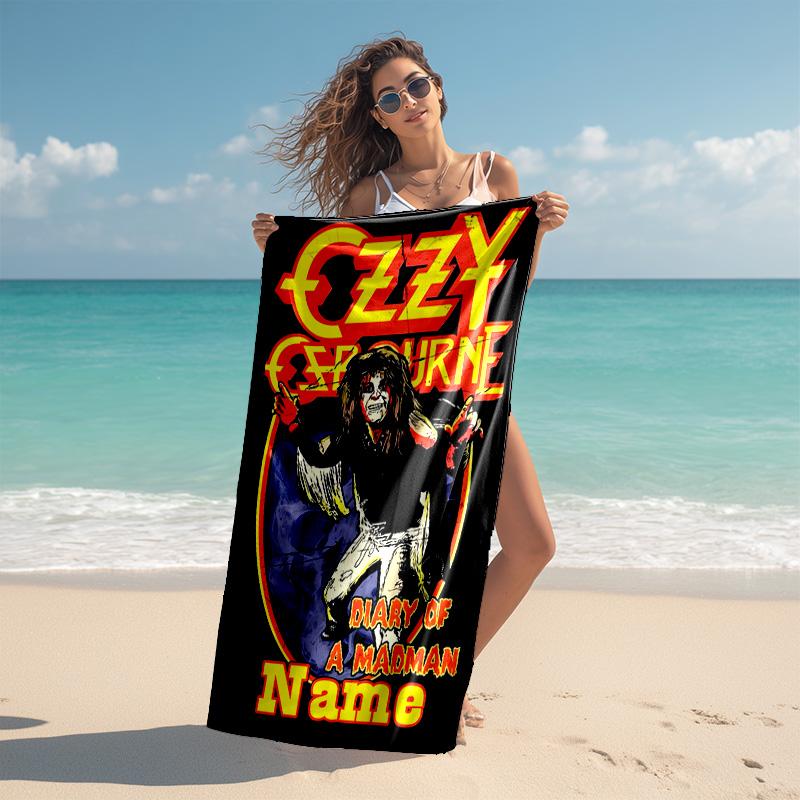 Personalized customized proof beach towel with rock Ozzy Osbourne pattern - soft, absorbent,quick-drying,perfect swimming,camping&bathing