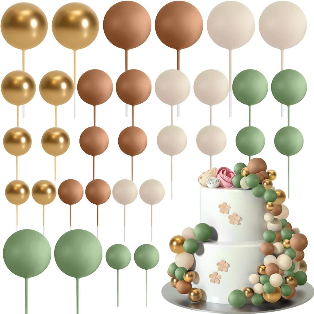32Pcs Christmas Ball Cake Topper Decorations Foam Balls Cake Picks Cake Topper Balls Cake Decorations for Wedding Party Birthday