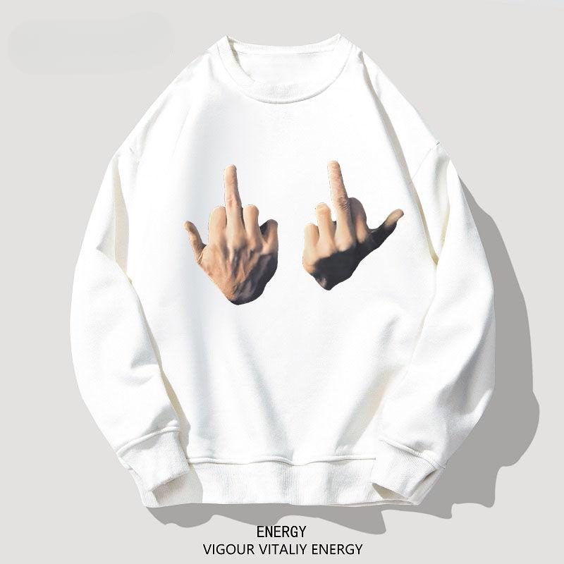 American High Street Friendly Middle Finger Loose Round Neck Sweater Unisex Autumn/Winter Trendy Sweatshirt