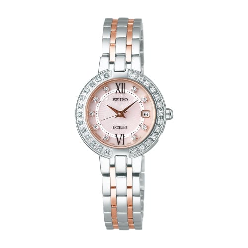 Seiko Watch Exceline SWCW085 Women's Solar-Powered Radio-Controlled Watch with Curved Sapphire Crystal, Multicolor