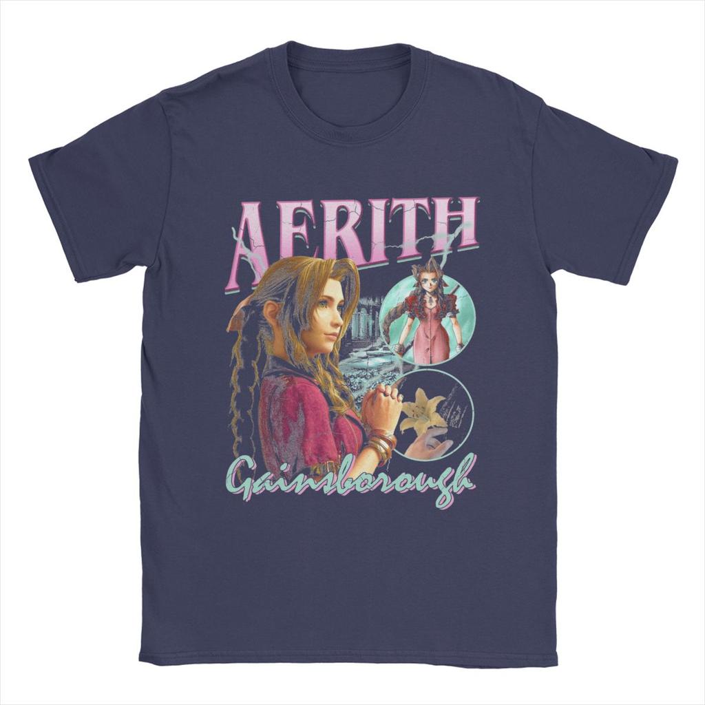 Vintage Aerith Gainsboro Final Fantasy 7 T-Shirt for Men Crewneck Pure Cotton T Shirts Short Sleeve Tees Gift Idea Clothing