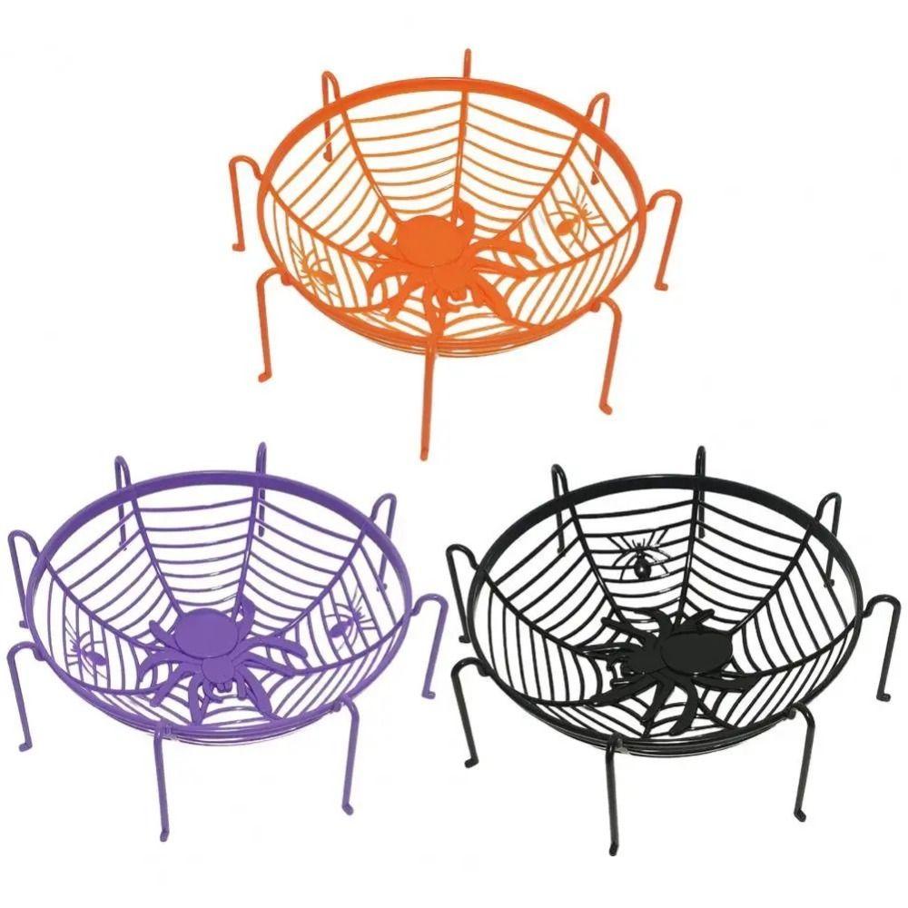 

Black/Orange Spider Web Fruit Plate Plastic Halloween Fruit Serving Tray Party